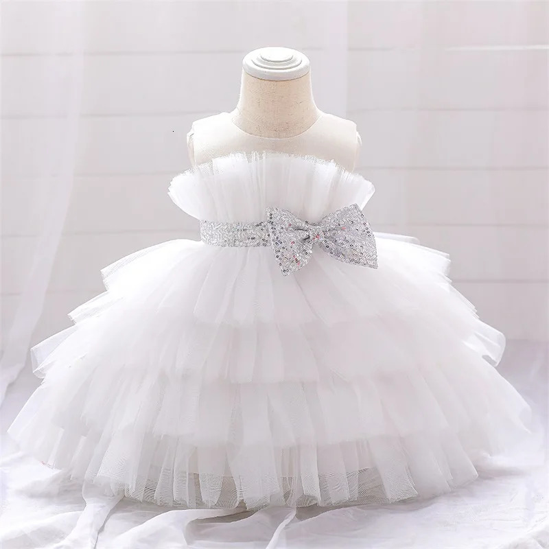 Baby Summer Dress 1 Year Puffy Pink Kids Bow Christening Princess Brithday Vestidos Toddler Children Baptism Baby Girl Clothes 250320