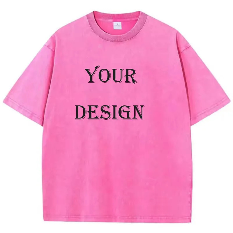100 Cotton Washed Tshirt Customized Printed T Shirt Retro Top DIY Your Like Po or Fashion Custom Unisex 250320