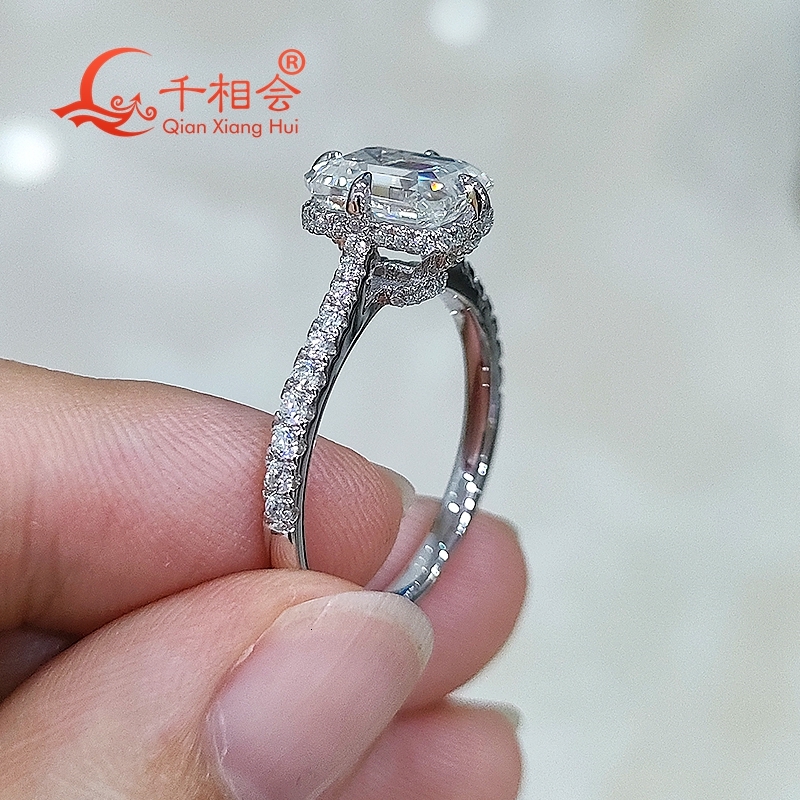 3ct 7*9mm emerald round half Eternity Band D white vvs moissanite 925 Sterling Silver Ring Jewelry Rings Engagement Ladies men