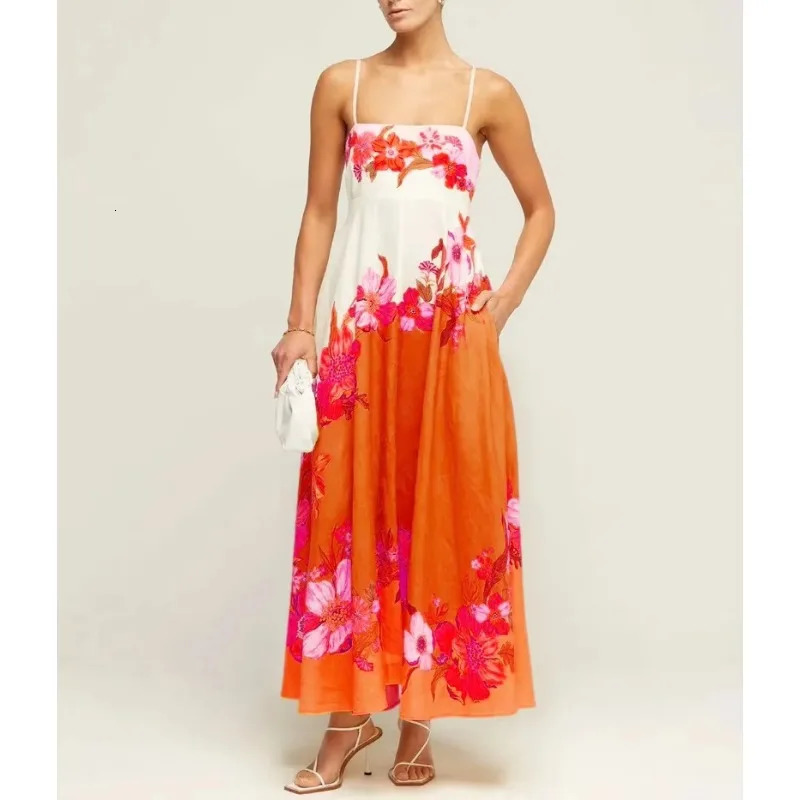 Womens casual lazy pine print Camisol long skirt beach vacation style dress summer arrival 250320