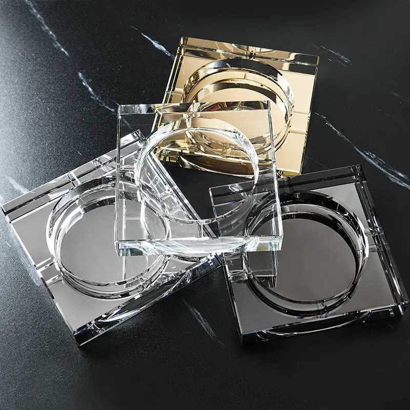 Crystal glass Ashtray customized living room family room hotel black high-grade squareC250321