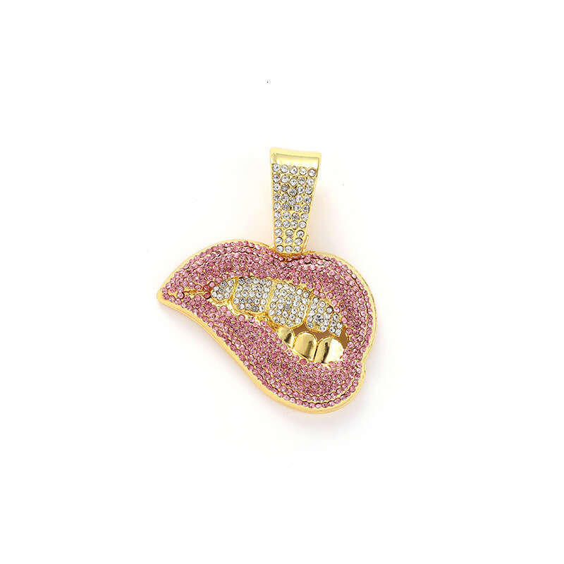 Colorful Dia Sexy Lip Biting Hip Hop Personalized Creative Pendant hip hop Cuban Chain Necklace