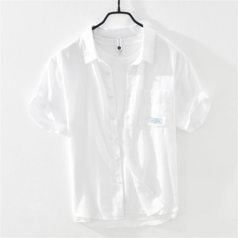 Summer mens short sleeve shirt Solid Tops mens clothing fresh Style Loose Casual Linen shirts for man 250320