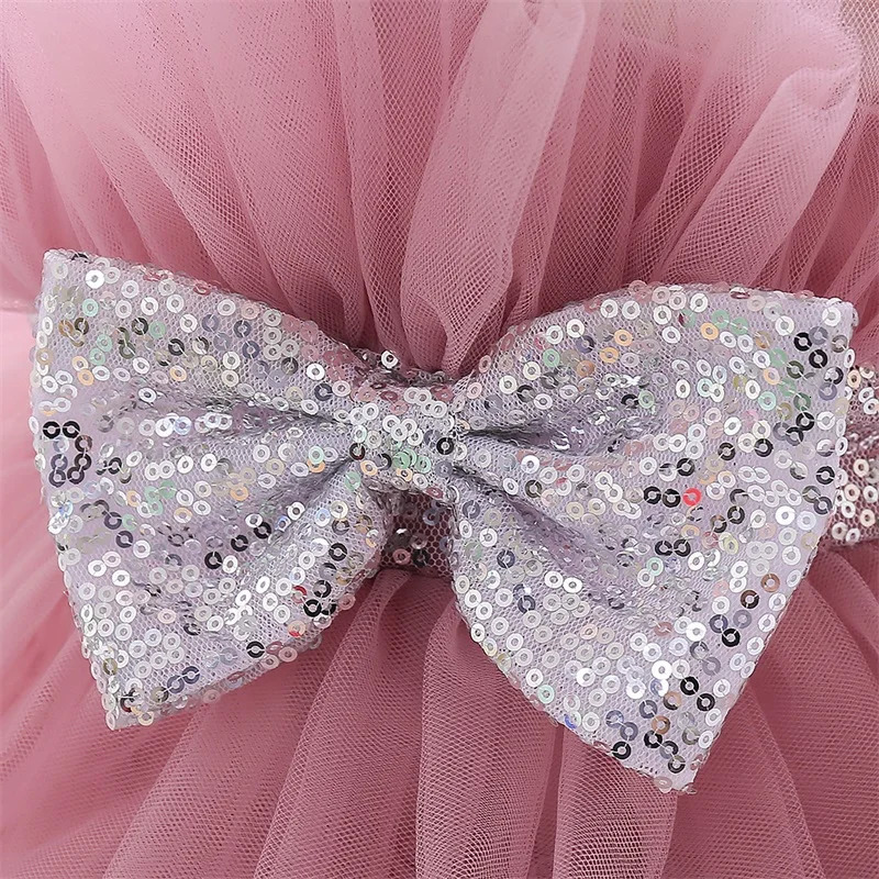 Baby Summer Dress 1 Year Puffy Pink Kids Bow Christening Princess Brithday Vestidos Toddler Children Baptism Baby Girl Clothes 250320