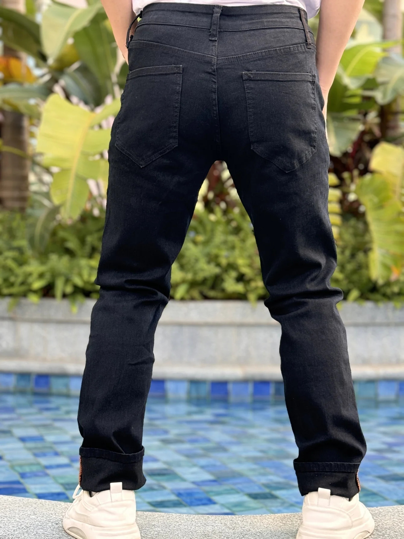 Y2K mens jeans series features a fashionable and casual street trend style with regular cut and black cotton blend fabric 250320