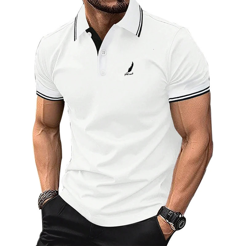 Mens 100 polyester breathable business casual polo shirt top mens short sleeved summer fashion slim fit 250320