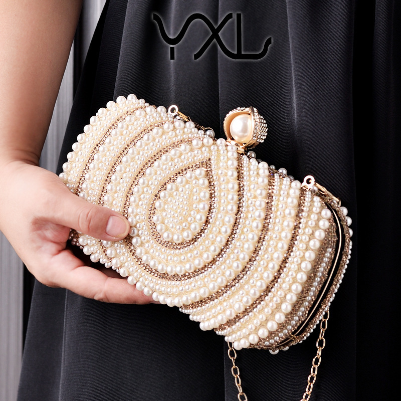 Elegant Vintage Pearl Evening Clutch Designer Wedding Handbag For Women European American Fashion Purses Ladies Handbags R250321