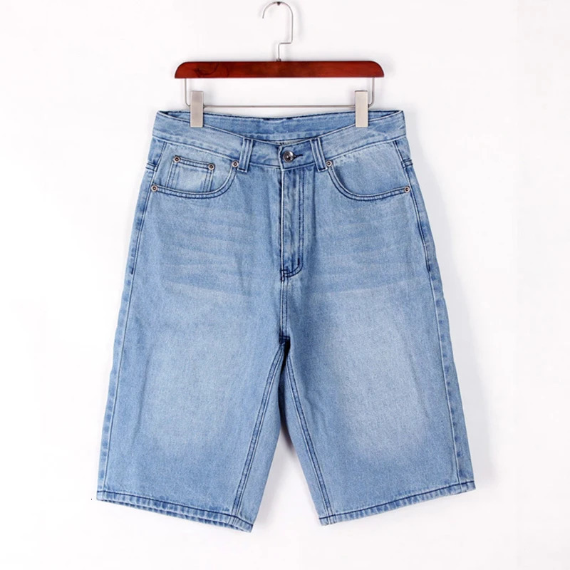 Summer mens bag shorts light blue denim fashionable hiphop straight wide legs loose Trouser waist 30 inches 250312