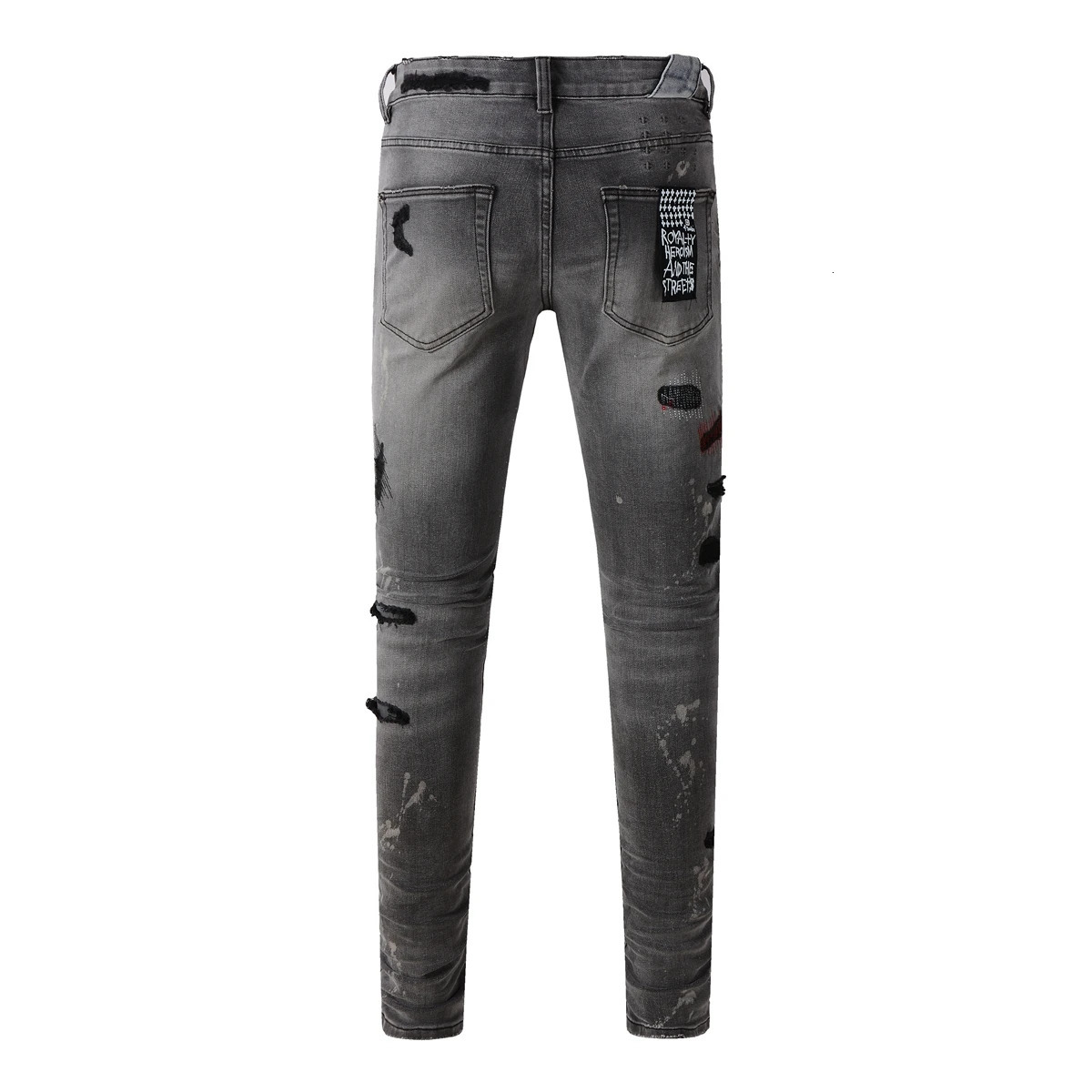 Retro Black Gray Jeans Men Cross Paint Hole Trend Low Rise Skinny Denim Pants Pleated Ripped Frayed Trousers 3014 250320