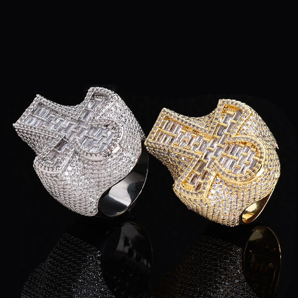 New Hip Hop Cross Ring Shining Ice Round T-shaped Cubic Zirconia Luxury Mens and Womens Jewelry Party Gift