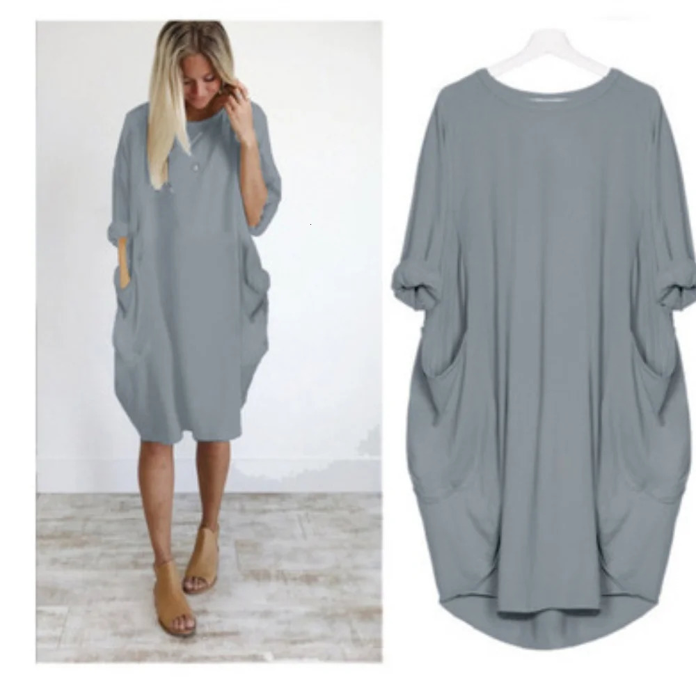 Summer Leisure Trend Womens Pocket ONeck Oversized Tshirt Solid Multi Color Loose Pajama Straight Skirt 250320