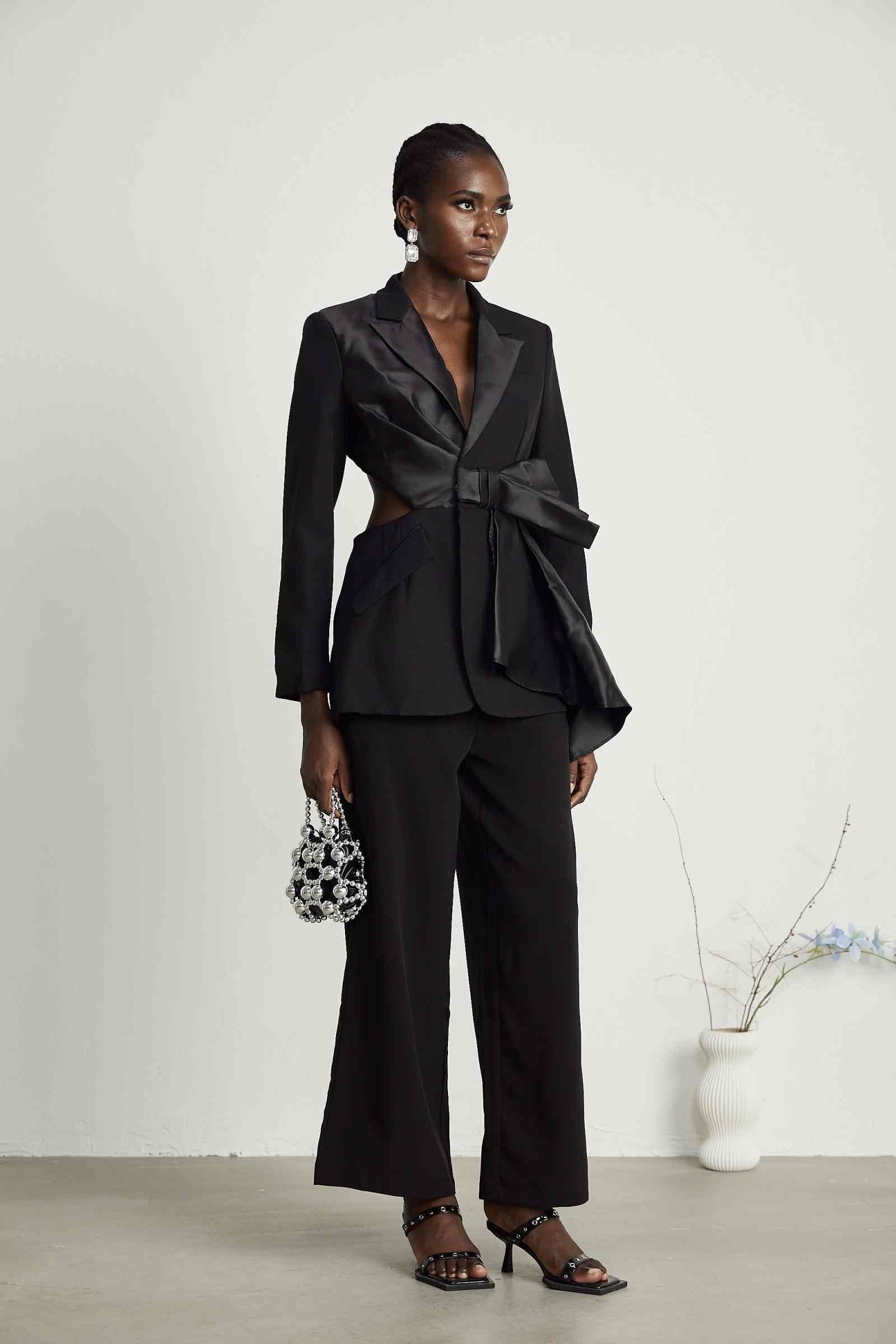 Customized Black Women Pants Suits With Big Bow Ladies Prom Birthday Party Formal Wear Outfit Flared Trousers 2 Pieces