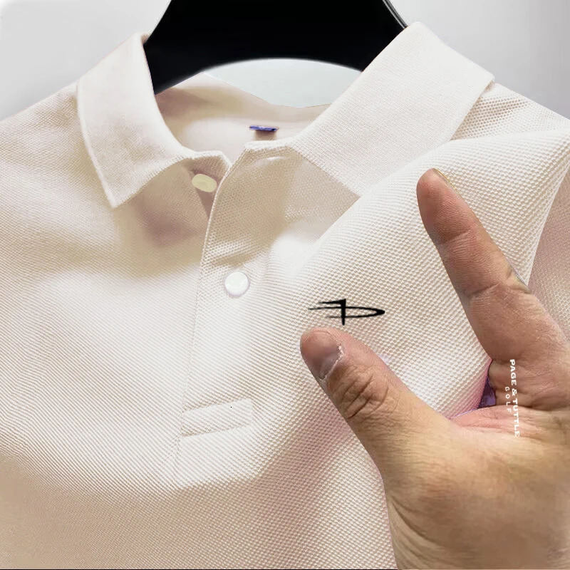 Mens monochrome casual cotton ball sweater slim fit short sleeved product 2024 business polo shirt fashion 250320