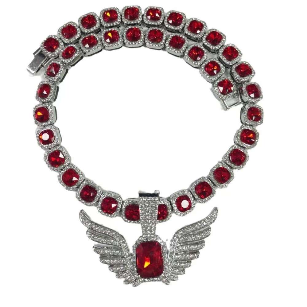Light niche men and women fashion angel ins wing pendant emerald hip-hop rock sugar Cuban chain