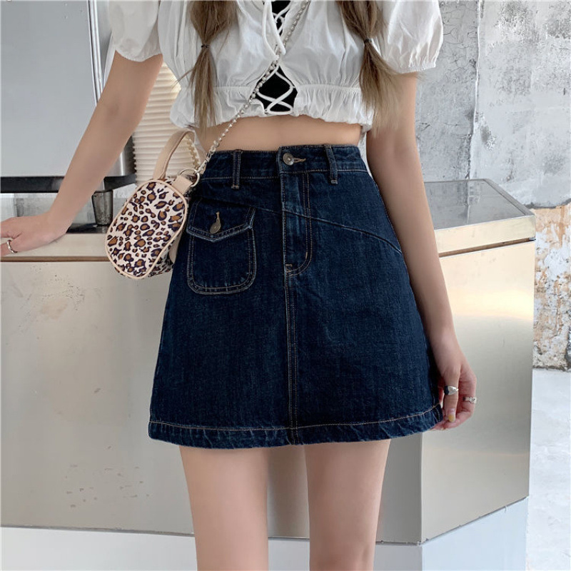 K41551 A3 high quality single breasted denim skirt female summer 2024 new tight hot girl sexy hip short skirt