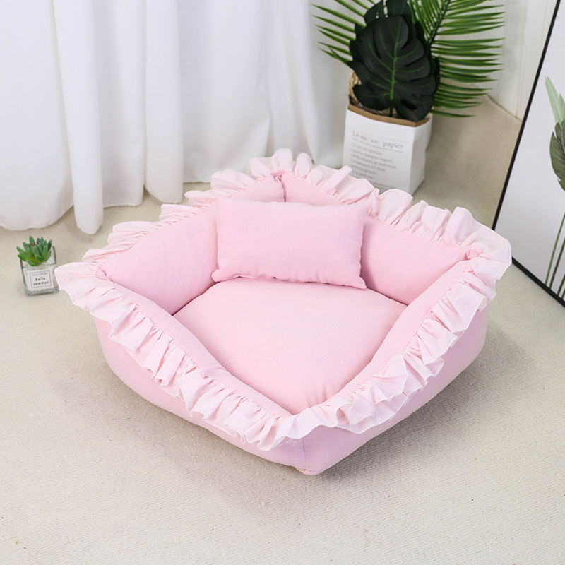 Lotus Leaf Lace Four Seasons Universal Soft Comfortable Deep Sleep Cat Bed Nest Detachable Washable Dog Accessories