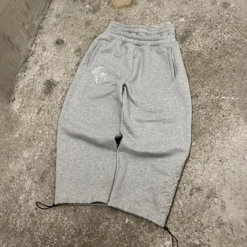 Y2K Double Waist Running Pants with Poker Embroidery Pattern Bottom Mens Gothic Hip Hop Street Clothing Unisex Bag Sports 250320