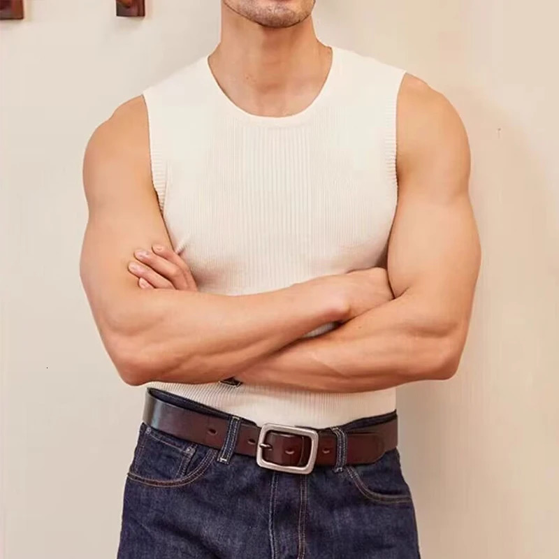 Fashion Texture Ribbed Knit Tank Tops Men Casual Slim Fit Elastic Basic Vest For Mens Spring Summer Trendy Sleeveless Camisoles 250320