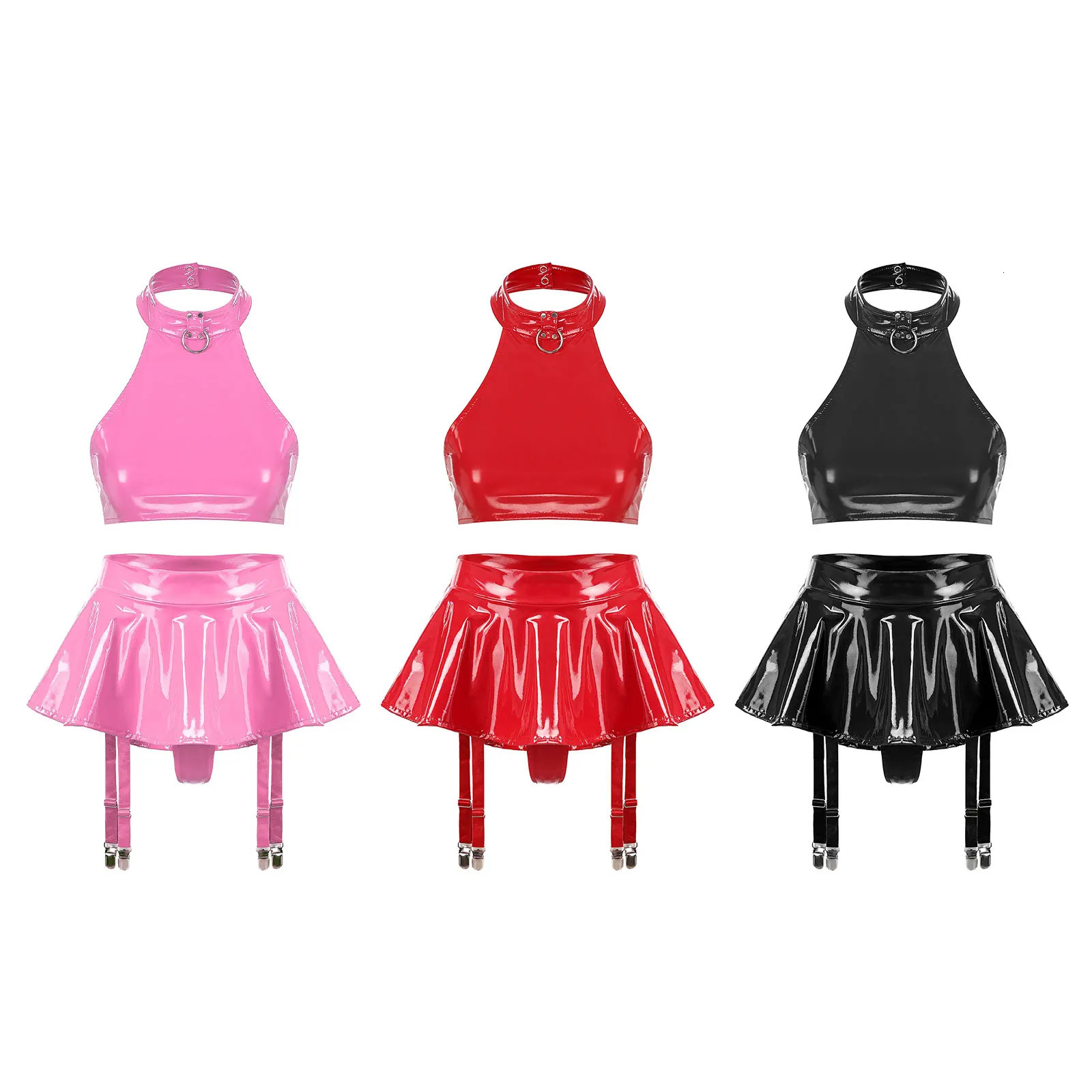 Two-Piece Female Lingerie Set Women Latex Nightclub Outfit Night Club Girl Rave Festival Pole Dance Show Babydoll Costume 250320