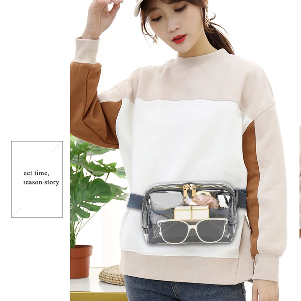 Mesh storage toilet bag transparent chest bag PVC waterproof womens waist bag transparent belt bag approved for outdoor sports field 250320