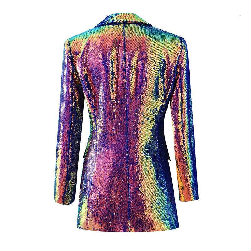 All Covered Bright Sequins Long Sleeve Single Button Women Fashion Streetwear Slim Blazer
