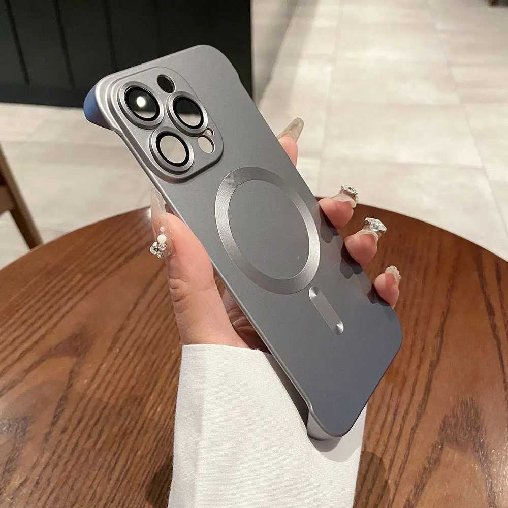 New Arrival Natural titanium borderless plating phone case for iPhone 16 15 14 13 12 11 Pro Max Plus magnetic wireless pc back case T250321