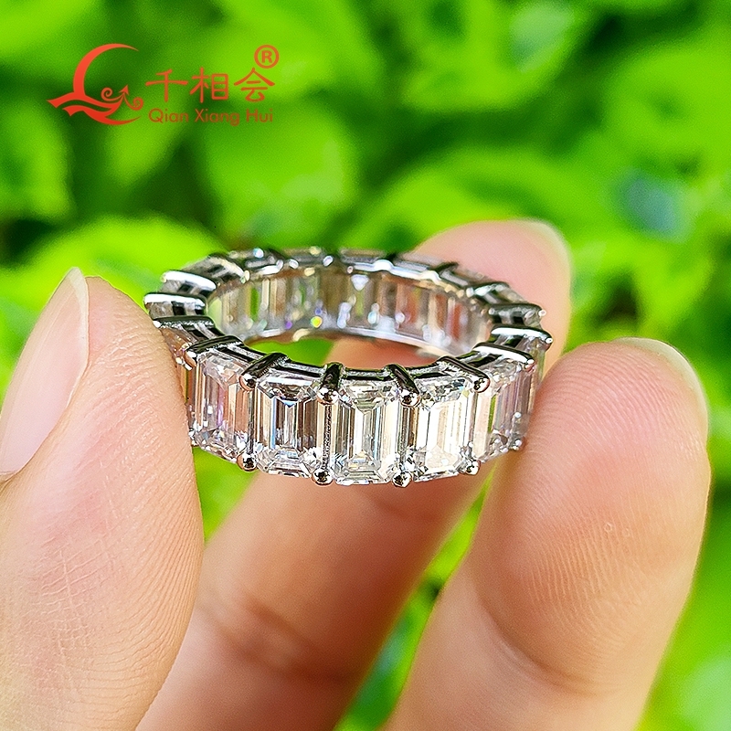 4*6mm emerald cut D white moissanite full eternity band 925 Sterling Silver Ring Jewelry Rings Engagement Ladies men gift