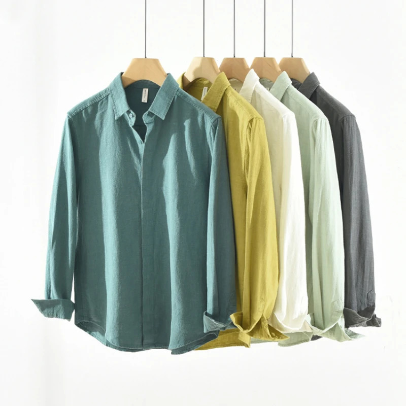 Spring Breathable Casual Long Sleeve Shirts for Men Clothing Linen and Cotton Simple Fresh Turn-down Collar Soft CM6627 250320
