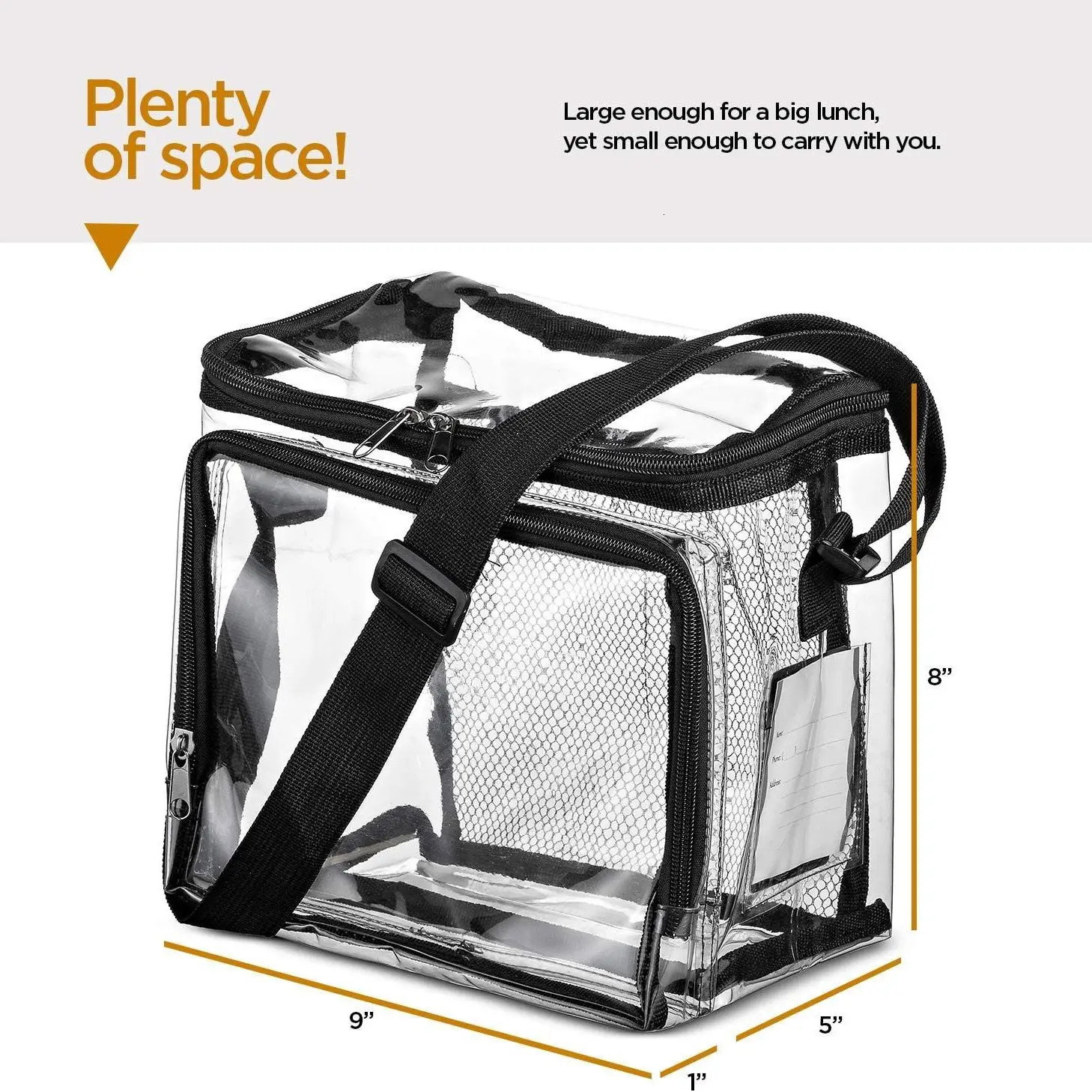 Cross PVC transparent lunch bag with adjustable shoulder straps front storage company mesh bag wild lunch bag 250320