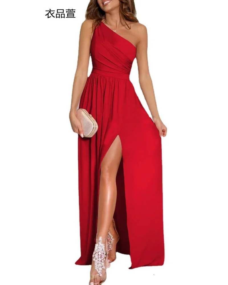 Womens Elegant y Evening Dress Party Ball Wedding Club Graduation Backless Sleeveless Single Shoulder Maxi Sexy Vestido 250320
