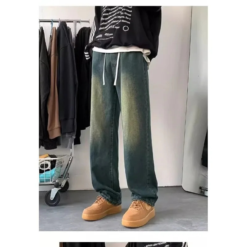 Mens Jeans Wide Y2k Pants Baggy Man Denim Shorts Jean Streetwear Trousers Clothing Flared Male Cargo Pant Ripped 250312