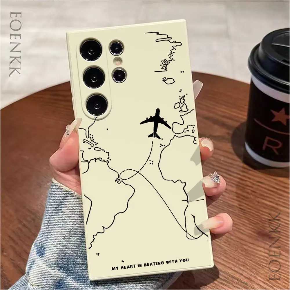 Silicone phone case suitable for Galaxy S25 S24 Ultra S23 S22 S21 S20 Ultra FE Plus Note 10 20 Lite airplane route design coverXJ250321