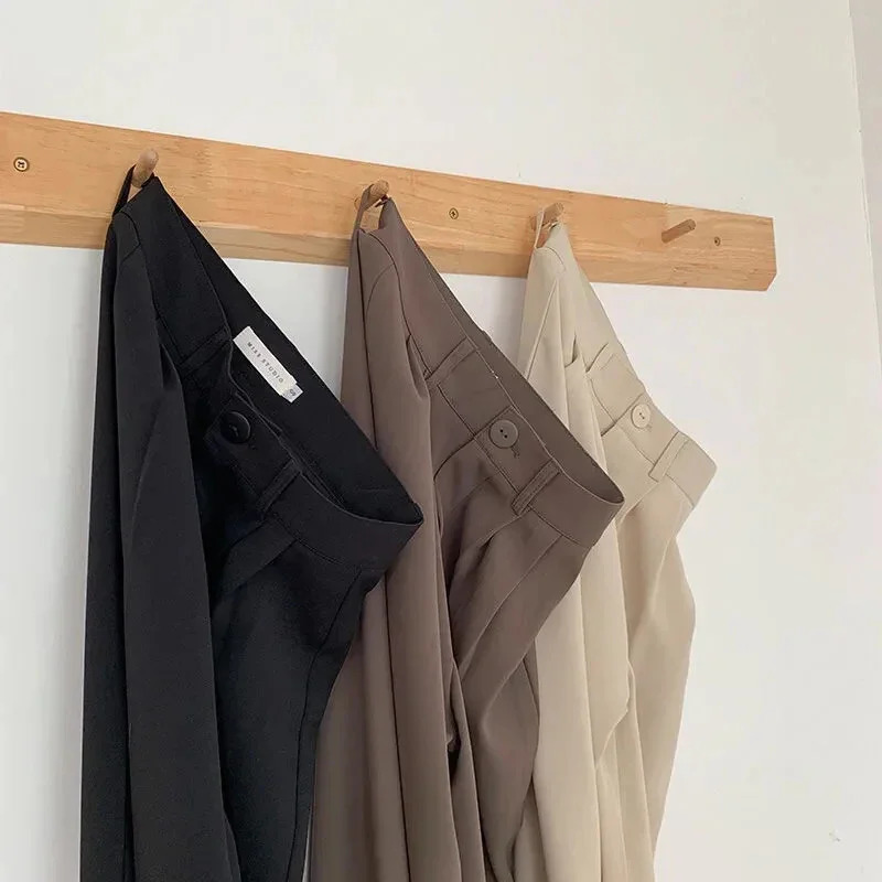 High waisted womens suit pants straight office fashionable mens casual button loose black 2024 250320