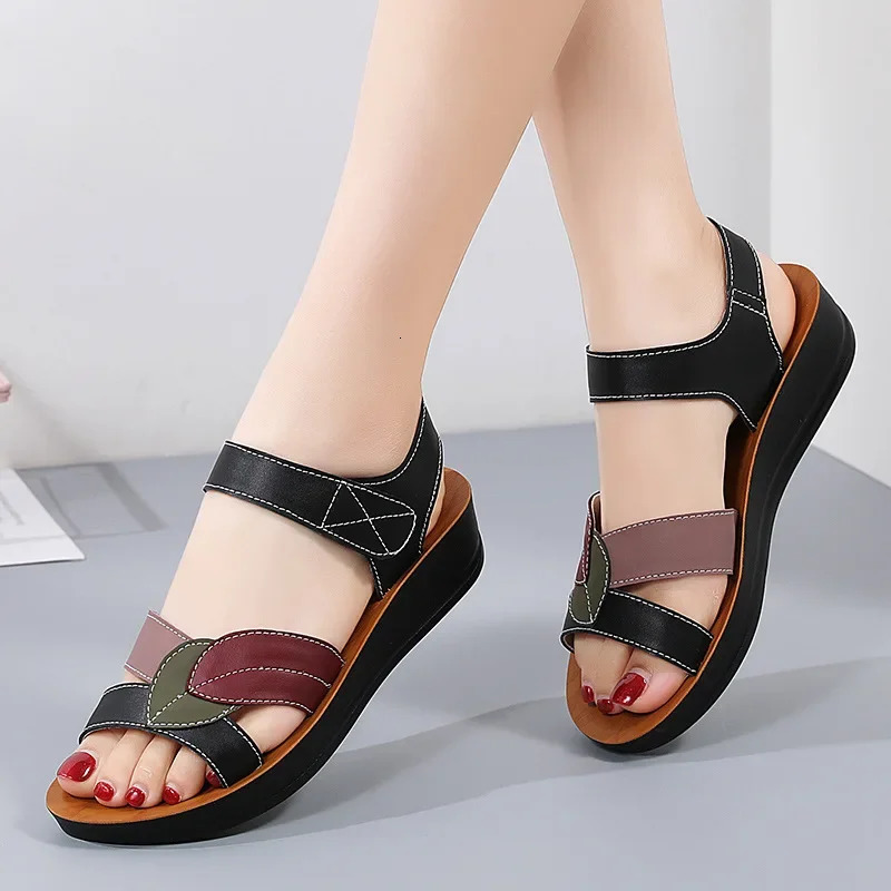 Large size casual soft breathable PU sandals suitable for womens wedge platform Chaussure female trainer Zapatos Mujer 250321BJ