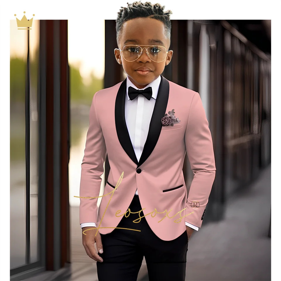 Boys single button black shawl collar suit dress 2 piece suit custom made children wedding party dinner cocktail party tuxedo 250320