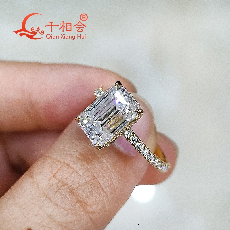 Emerald Cut Moissanite Half Band Ring 7x10mm 3.5ct Or 6x8mm 2ct D Color VVS round S925 Sterling Silver Wedding Jewelry for Women