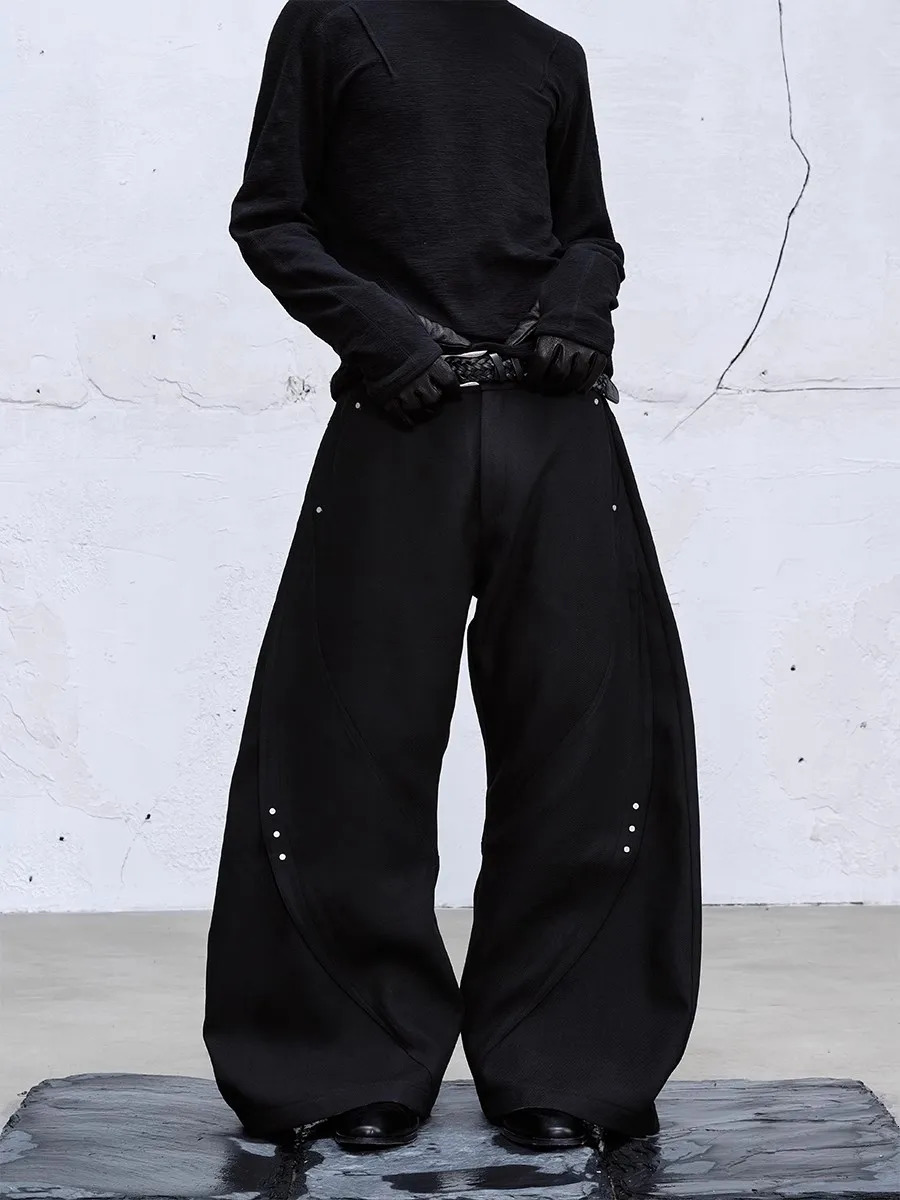 Mauroiardi Spring Autumn Long Black Twisted Wide Leg Mens Pants Cleanfit Streetwear Casual Loose Brown Trousers 250317