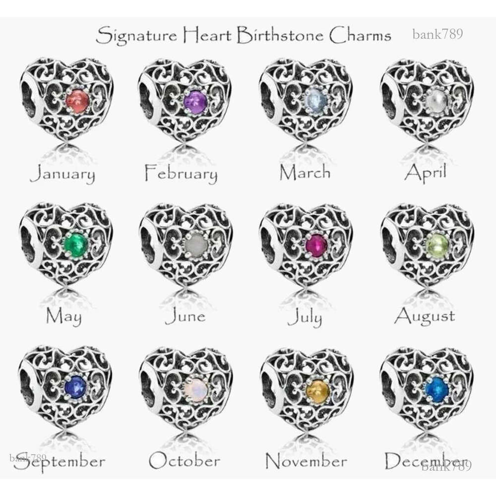 Fine jewelry Authentic 925 Sterling Silver Bead Fit Charm Bracelets Signature Heart Birthstone Bracelet Charm Safety Chain Pendant DIY beads