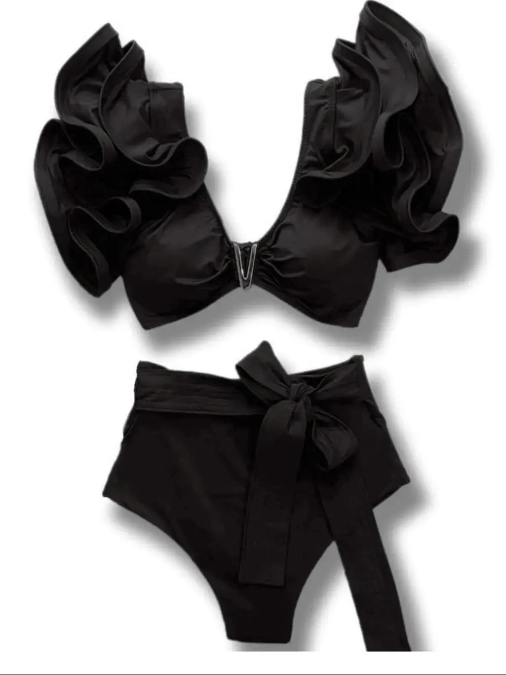 Floral Ruffled Hem Bikini Set Women Flora V-Neck High-Waisted Two Piece Swimsuit Girl Beach Bathing Suit Swimwear Biquinis 250314