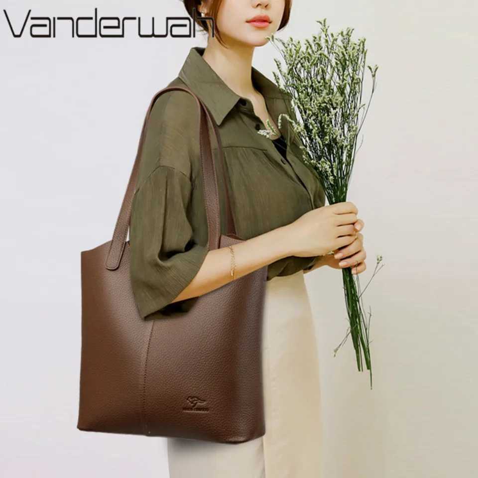 Genuine Brand Soft Leather Shoulder Bag For Women Casual Tote Bag Female Solid Color Purse Simple Design Handbag Commuting Sac Z250321