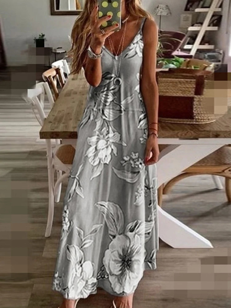Summer Slim Fit Slip Dress Casual Womens Dresses European American Style Sleeveless VNeck Long Woman Green 250320