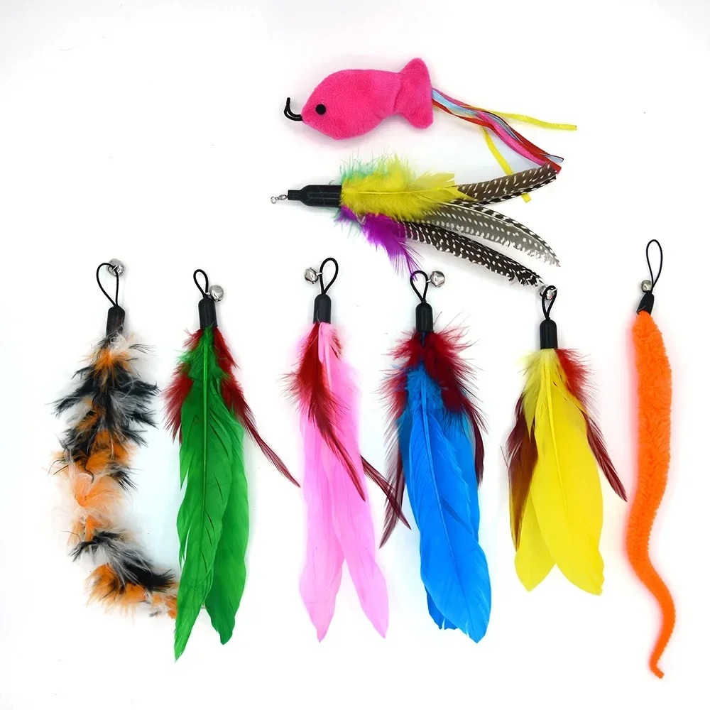Cat Toy Pet Set Caterpillar Feather Replacement Head Retractable Funny Cat Stick Fishing Rod Cat Toys Interactive