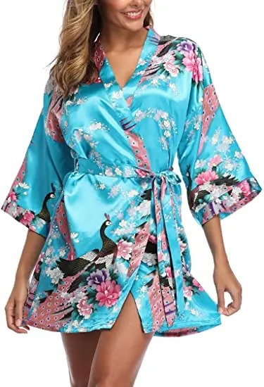 Satin Silk Women Wedding Bridemaid Robe Sexy Crane Print Bathrobe Short Long Kimono Night Gown Robe Fashion Dressing Gown Female 250321