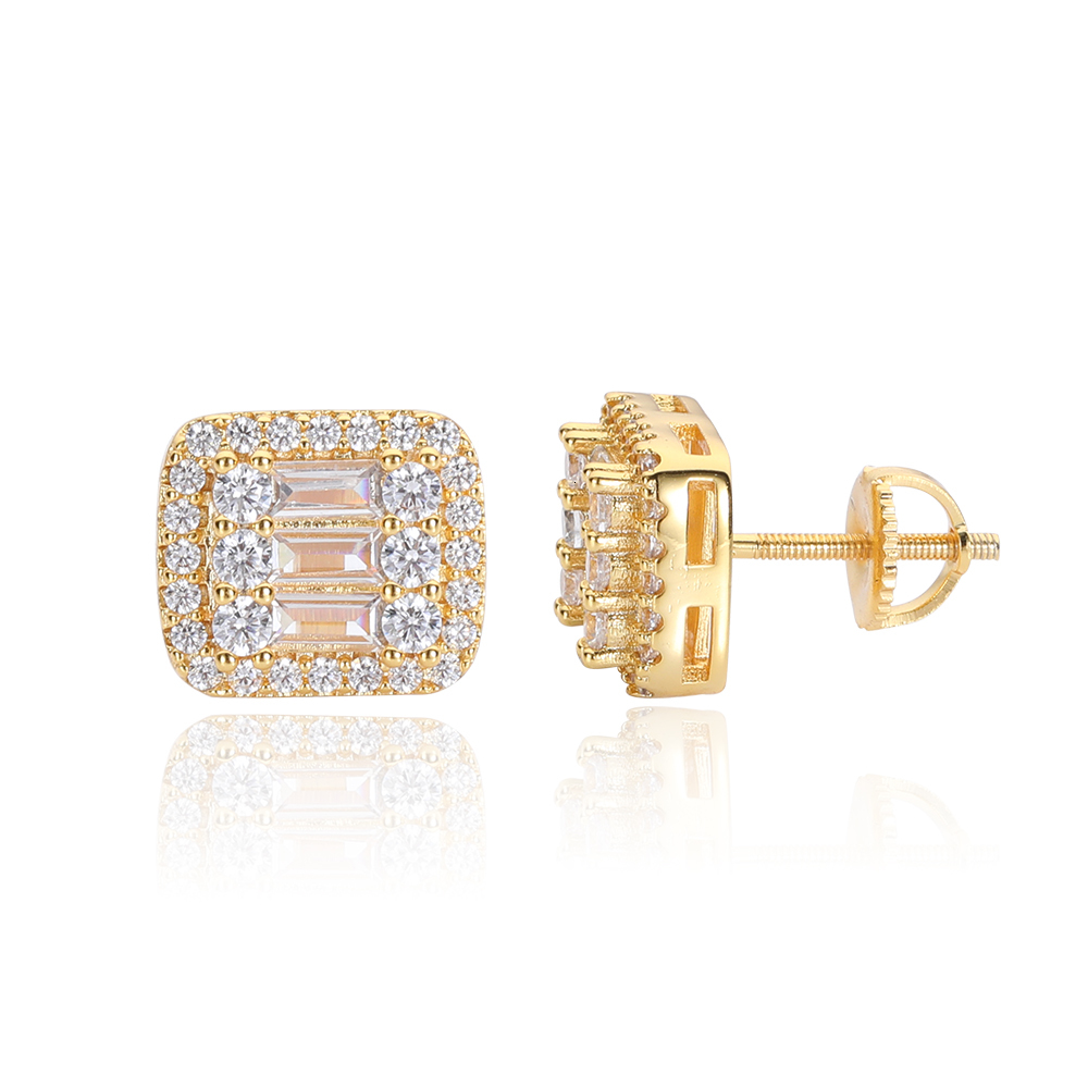 Fashion Personalized Iced Earrings Plated Bling Square 3A Cubic Zirconia Iced Out Stud Earring For Women High-End Luxury Jewelry
