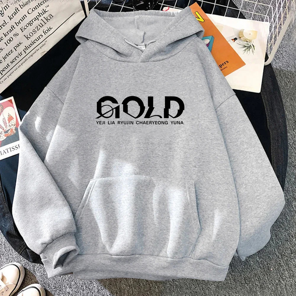 ITZY GOLD Album Hoodie Retro Womens Harajuku Aesthetic Hoodies Autumn Winter Pullover Sweatshirt Vintage 250320