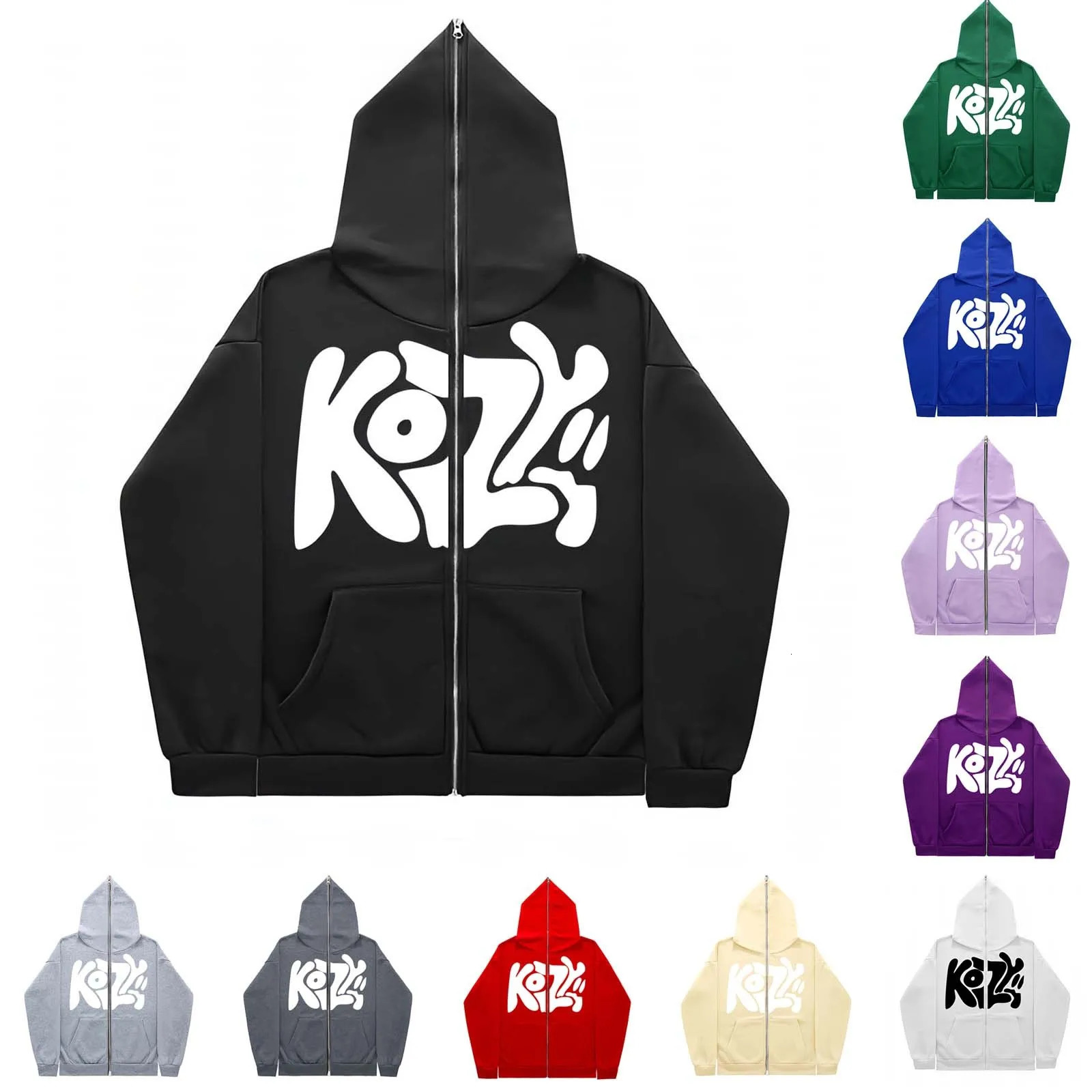 2024Unisex Hooded KOZY Printed Trendy Full Face Zipper American Retro SweatshirtLongSleeved Fashion Loose Lazy Hoodie 250110