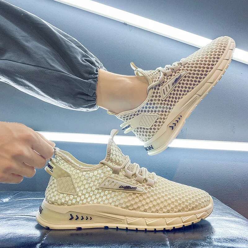 Men's Summer Breathable Mesh Lightweight Running Soft Bottom Sports Casual Shoes Trendy Hollow Out Comfortable Slip-Ons