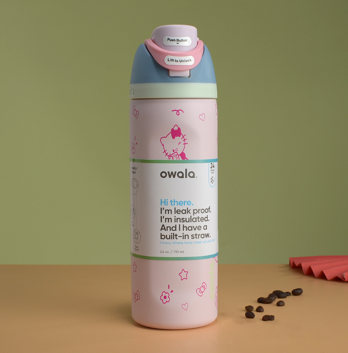 US Stock OWALA Cups 24Oz 32Oz Large Capacity Stainless Steel Tumblers Insulated Cup Outdoor Sports Tied And True Pink Bows Water Bottles
