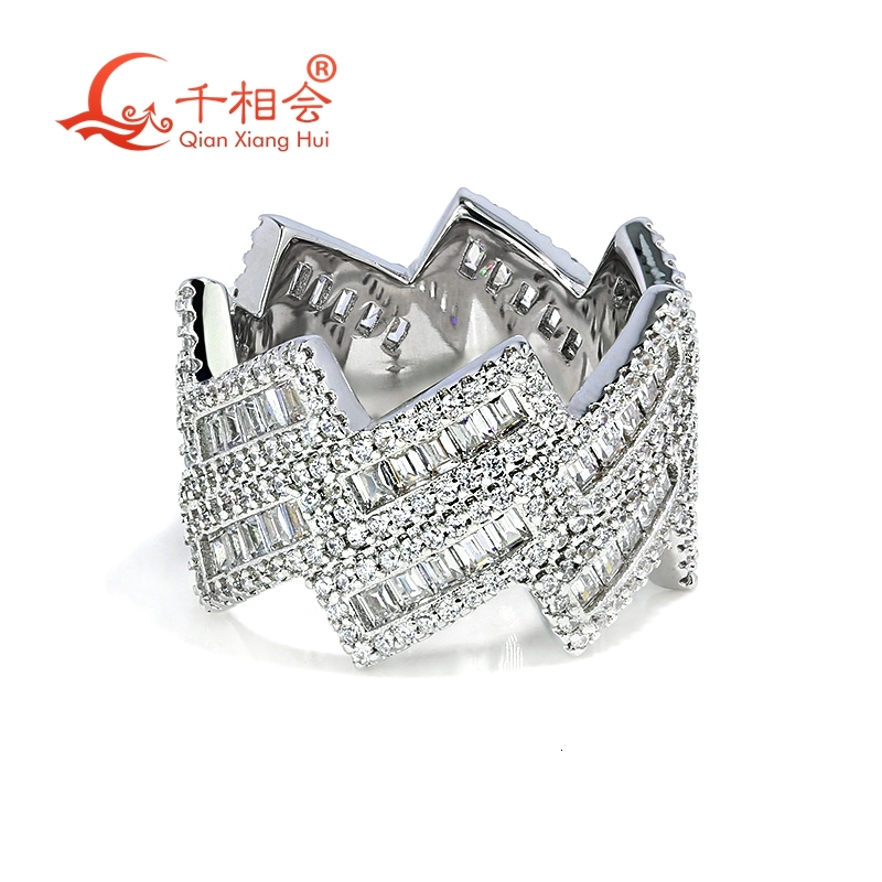 Hip Hop Emerald Moissanite Ring 15mm Square Wave Sterling 925 Silver for Men And Women Diamond Fine Jewelry