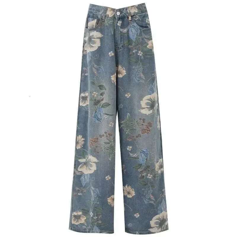 Designer Jeans 2025 Summer New Straight Leg Denim Flared Pants Retro Style Personalized Print Slim Fit Women's Pants Jeans Blue Men's And Wo